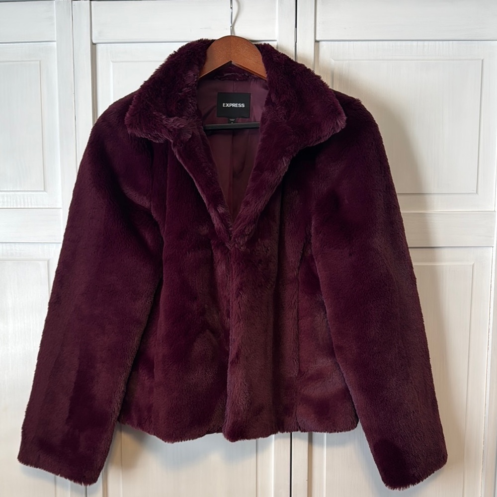 Express Purple Teddy Jacket with Plush Material and Wide Collar